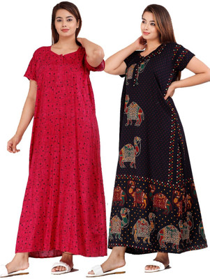 Sarthak Creation Women Nighty Set(Red, Multicolor)