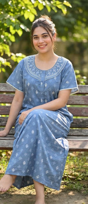MANUSHREE Women Nighty(Blue)