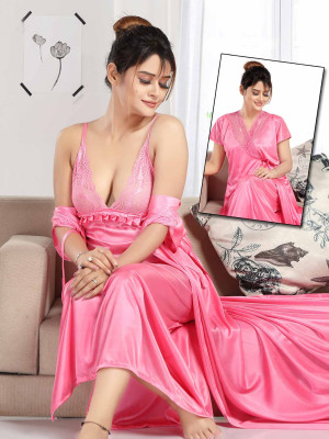 LIFE-TALE Women Nighty with Robe(Pink)