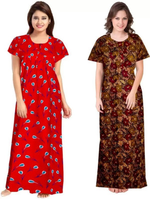 Ruishee Women Nighty(Brown, Red)