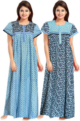 fashionatire Women Nighty(Blue, Orange)