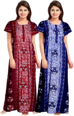 OXYURA Women Nighty(Maroon, Blue)