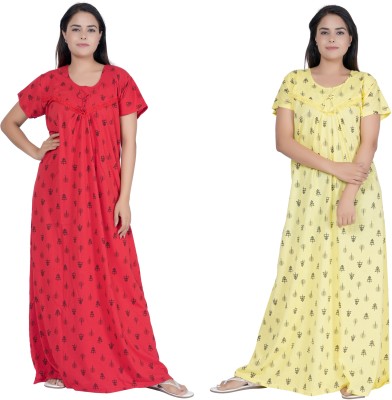 JECCEFASHION Women Nighty(Red, Yellow)