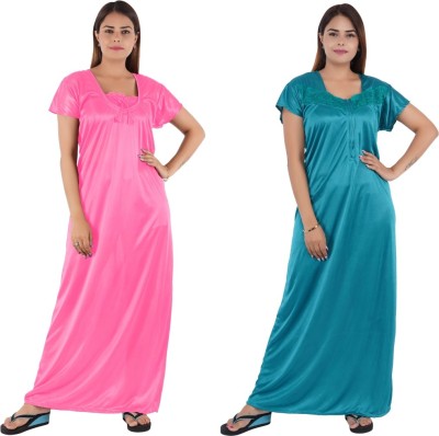 Hypex Women Nighty Set(Pink, Green)