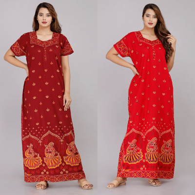 LA fashion Women Nighty Set(Maroon, Red)