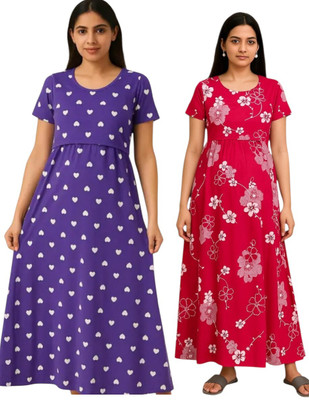 Juana Women Maternity/Nursing Nighty(Purple, Pink)