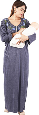 Asaaskm Women Maternity/Nursing Nighty(Grey)