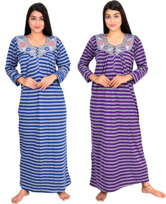 Magnen Women Nighty(Blue, Purple)