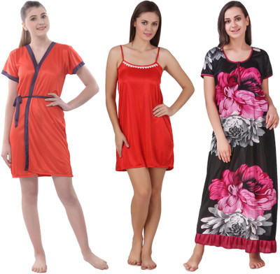 YUALIN CREATION Women Nighty Set(Maroon)