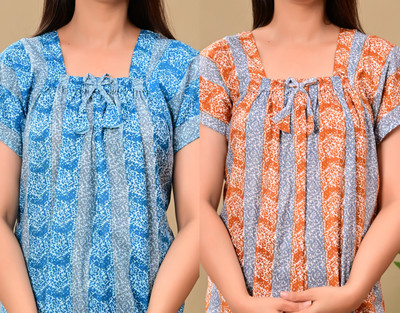 Harvik International Women Maternity/Nursing Nighty(Blue, Brown)