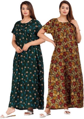 AARAV Women Nighty(Brown, Dark Green)