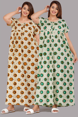 HOORAIN ENTERPRISES Women Nighty(Yellow, Green)