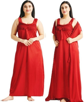 Nw Naughty Wish Women Nighty with Robe(Red)