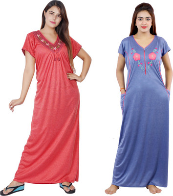 NACNO Women Nighty(Red, Blue)
