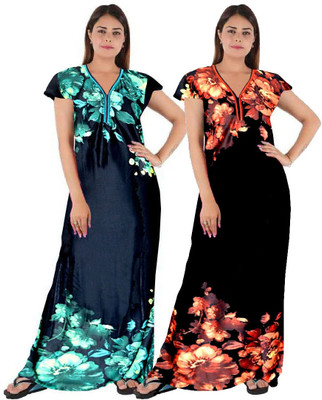 Hans Crafted Women Nighty(Black, Brown)