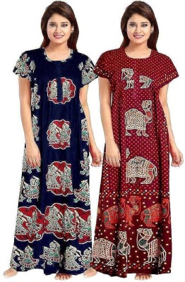 KBNBJ Women Nighty Set(Maroon, Blue)