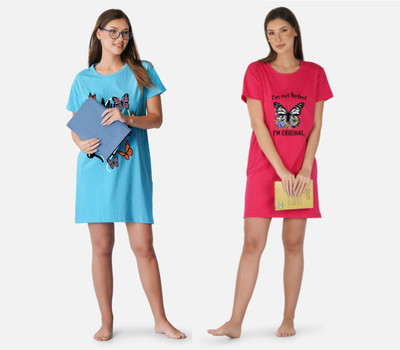 DreamBe Women Nightshirts(Light Blue, Pink)