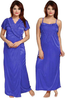 HR creation Women Nighty with Robe(Blue)