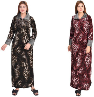 L r textiles Women Nighty(Black, Maroon)