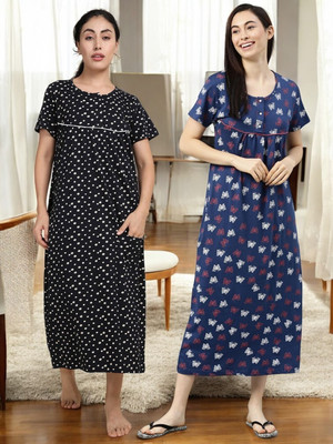 Kryptic Women Nightdress(Dark Blue, Dark Blue)