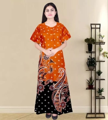 Rajkumari Dreams Women Nighty(Orange, Black)