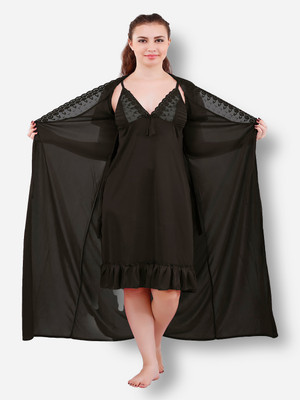 DreamBe Women Nighty with Robe(Black)