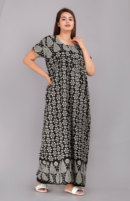 Parth Fashion Women Nighty(White, Black)