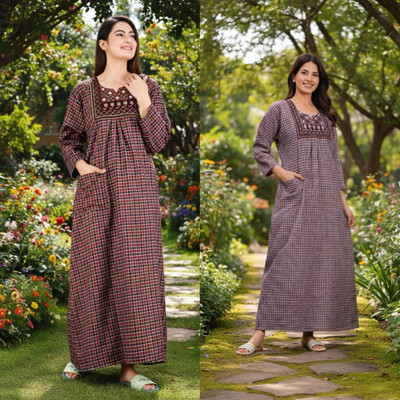 Ruishee Women Nightdress(Multicolor)