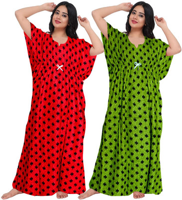 hardik fab Women Nighty Set(Red, Green)