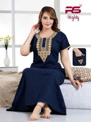 SHLOKE Women Nighty(Dark Blue)