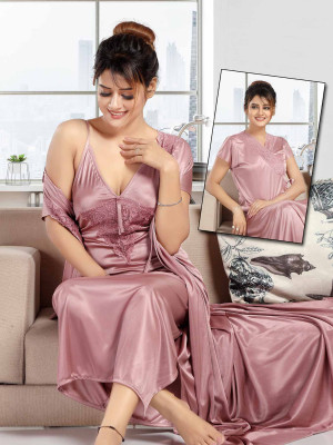 LIFE-TALE Women Nighty with Robe(Pink)