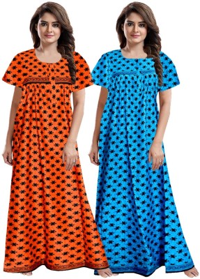 JWF Women Nighty Set(Orange, Blue)