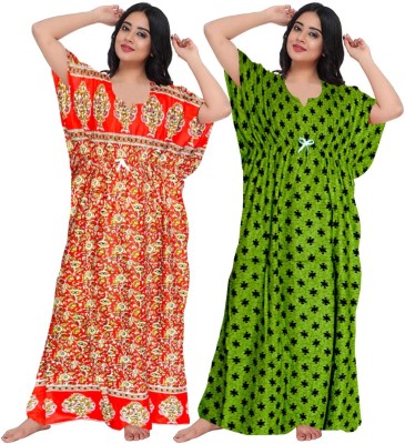 impression Women Nighty Set(Red, Green)