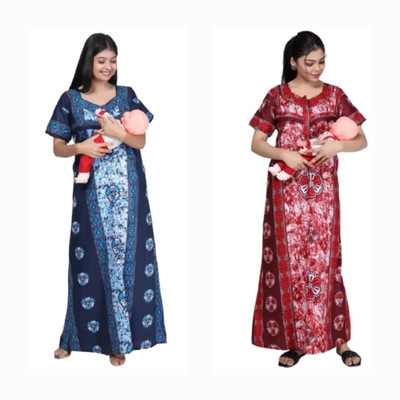 The Finer Things Women Maternity/Nursing Nighty(Blue, Red)