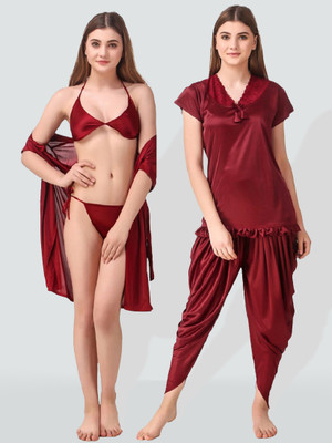 DreamBe Women Nightdress(Maroon)