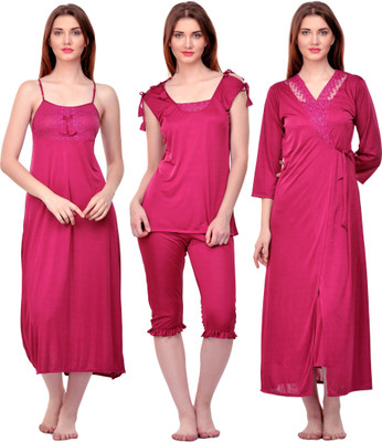 Boosah Women Nighty with Robe(Maroon)