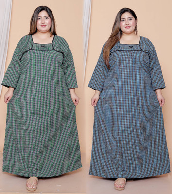 Plaful Women Nighty(Green, Light Blue)