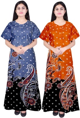 Veena Enterprises Women Nighty(Blue, Red)