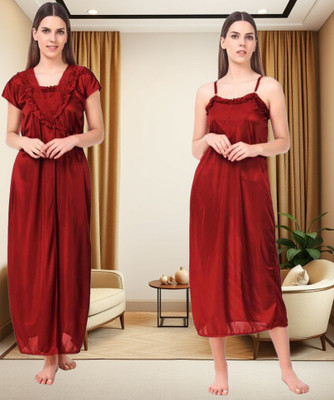 Bombshell Women Nighty with Robe(Maroon)