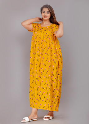 PINK CITY MART Women Nighty(Yellow)