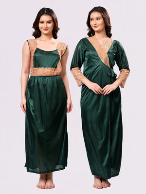 Punchi Women Nighty with Robe(Dark Green)