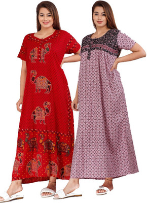 Parth Fashion Women Nighty Set(Red, Pink)
