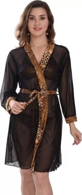 GOODNIGHT GLAM Women Robe and Lingerie Set(Yellow, Black)