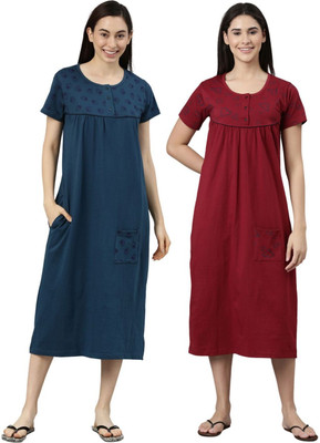 Kryptic Women Nightdress(Light Blue, Maroon)