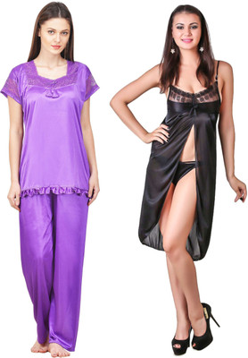 Boosah Women Nighty(Light Blue, Black)