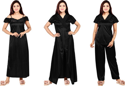 Colorblush Women Nighty Set(Black)