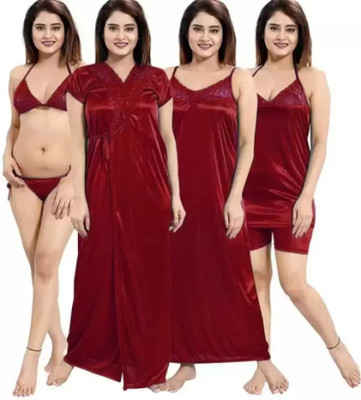 FusionVilla Women Nighty(Maroon)