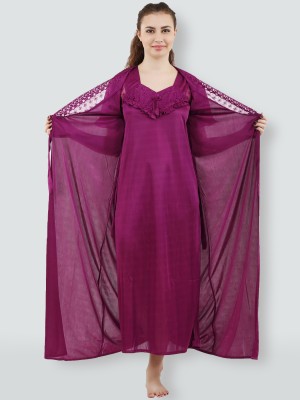 DreamBe Women Nighty with Robe(Purple)