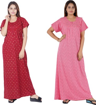 KASTOORI Women Nighty Set(Pink, Red)