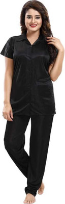 SHOPPING STATION Women Nighty(Black)